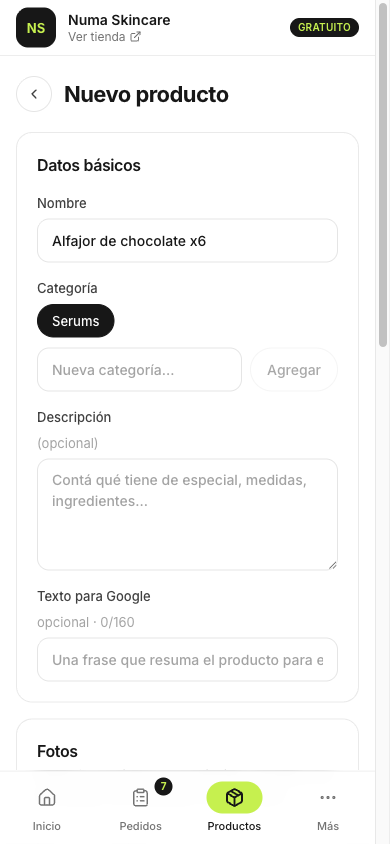 Cargar un producto desde el panel