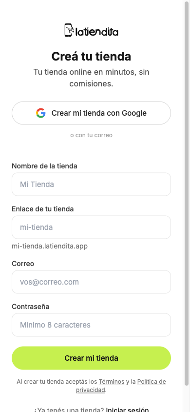 Crear la tienda: nombre, link y correo
